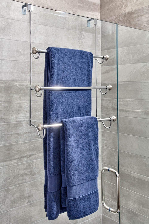 iDesign York Over the Shower Door Towel Rack for Bathroom, 1.5" x 7" x 22.8", Chrome/Brushed,79150