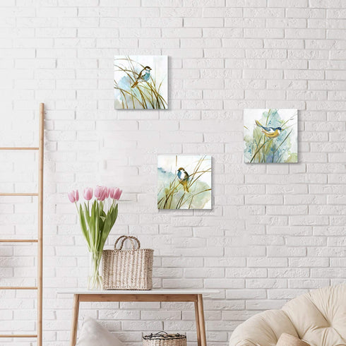 Hardy Gallery Abstract Birds Painting Wall Art: Colorful Birds in Grass Artwork Animal Picture on Canvas Prints for for Living Room (12 x 12 x 3 Panels)