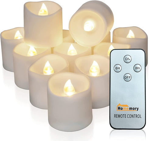 Homemory 12Pack Remote Control Flameless LED Votive Candles, Long Lasting Battery Operated Tea Light with Timers, Electric Fake Candles in Warm White for Wedding & Festival Celebration Decorations