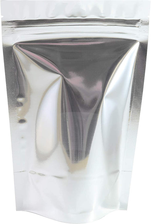 QQ Studio 100 Shiny Colored Aluminum Mylar Foil Clear Window Reclosable QuickQlick Stand-Up Bags (4.25" x 6.25", Silver)