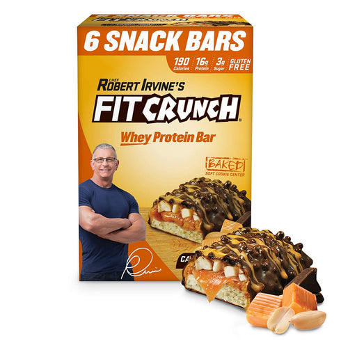 FITCRUNCH Snack Size Protein Bars, Designed by Robert Irvine, World’s Only 6-Layer Baked Bar, Just 3g of Sugar & Soft Cake Core (Caramel Peanut)