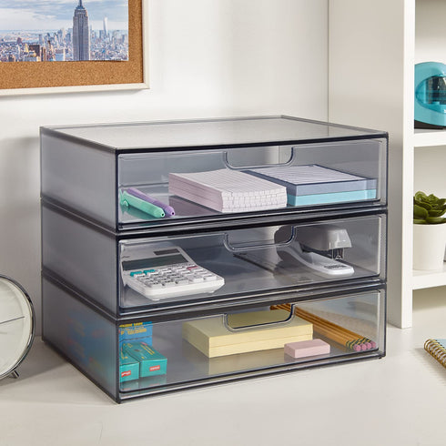 STORi STAX Stackable Office Organizer with Drawer 12-1/2" Wide | Classic Grey