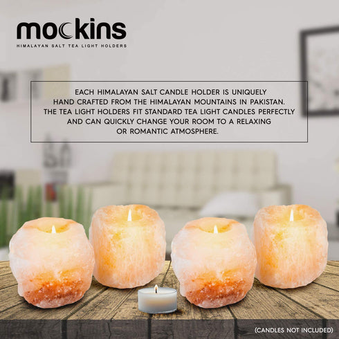 Mockins 2.5 lbs 4 Pack Natural Himalayan Salt Tea Light Candles Holder | Great Room Decor