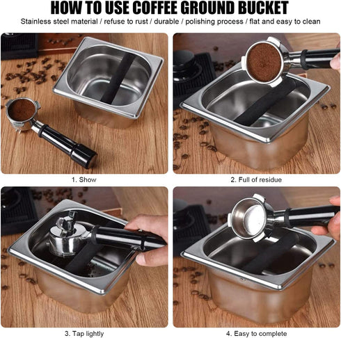 Coffee Knock Box, Stainless Steel Coffee Knock Box,spresso Knock Box Stainless Steel,tainless Steel Espresso Knock Box with Rubber Bar for Storing Underneath Most Espresso Machines