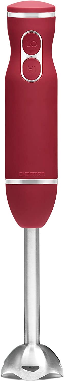 Chefman Immersion Stick Hand Blender with Stainless Steel Blades, Powerful Electric Ice Crushing 2-Speed Control Handheld Food Mixer, Purees, Smoothies, Shakes, Sauces & Soups, Red