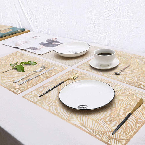 MLADEN Rectangle Placemats Set of 6, Leaf Functional Table Mat for Dining Kitchen Restaurant Table Decoration (Gold)