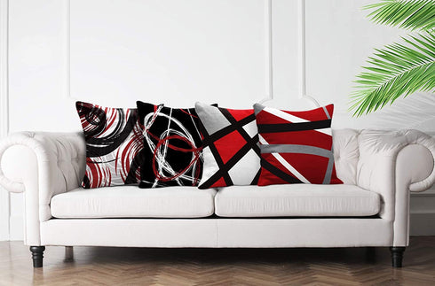 Emvency Set of 4 Throw Pillow Covers Red and Black White Gray Pattern Retro Abstract Stripes Spiral Decorative Pillow Cases Home Decor Square 18x18 Inches Pillowcases