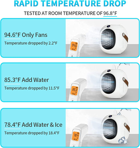 OKF Portable Air Conditioners 4000mAh - 3 in1 Air Conditioner Personal Air Conditioner Arctic Air with Warm Light, LED Display, Cooling Fans, 3 Speeds Air Humidifier, USB Port for Home Office Room