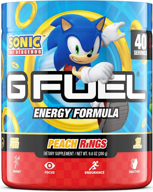 G Fuel Sonic's Peach Rings Elite Energy Powder, 9.8 oz (40 Servings)