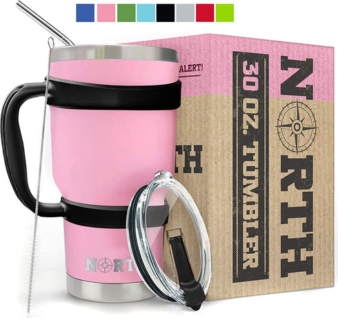 North Pink Stainless Steel Tumbler 5-Piece Set, 30 oz Vacuum Insulated, Travel Mug For Home, Office, School Like Yeti Tumbler For Ice Drink & Hot Beverage