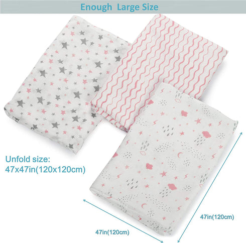 Little Grape Land, Muslin Swaddle Blankets | Muslim Baby Blankets | Baby Receiving Blankets for Girls | Breathable for Newborn Swaddle Wrap, 47 x 47 inches, Set of 3