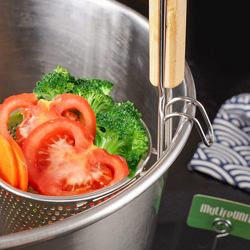 MyLifeUNIT Spaghetti Strainer Spoon, Stainless Steel Food Strainer Noodle Strainer with Handle