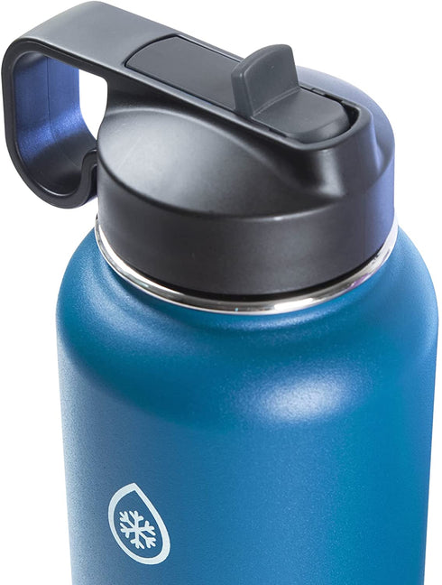 Thermoflask Double Stainless Steel Insulated Water Bottle with Two Lids, 18 Ounce, Cobalt