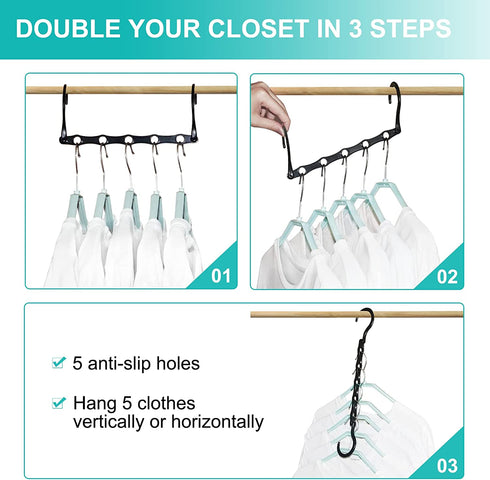 Hangers Space Saving, 20 Packs Magic Space Saving Clothes Hangers, Sturdy Plastic Clothes Hangers Organizer and Storage, Multifunctional Magic Hangers Closet Space Savers for Heavy Clothes Coats