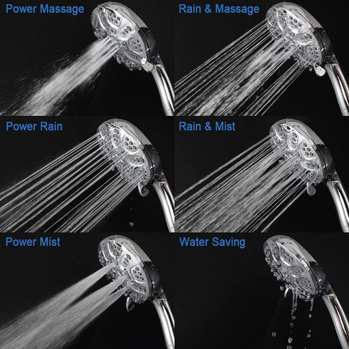 JDO High Pressure Handheld Shower Head, 6 Spray Settings Shower Head with Handheld, 4.3" High Flow Hand Held Shower head Set with Stainless Steel Hose and Adjustable Bracket (Chrome)