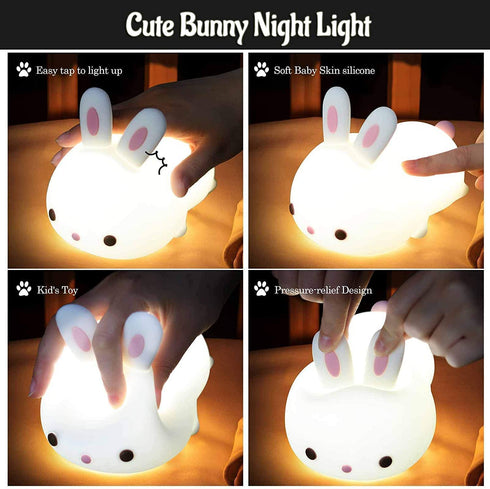 Wenscha Kids Night Light 7 Color Changing USB Rechargeable Night Light for Baby Toddler Christmas Gifts, Touch Portable LED Silicone Bunny Lamp for Nursery Girls Bedroom