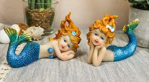 Ebros 4.25" Wide Colorful Nautical Ocean Mermaid Mergirls Under The Sea Miniature Figurines Set of 2 Fantasy Mermaids Sirens of The Seas Figurines Fairy Garden Collectibles