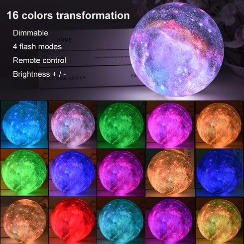HYODREAM 3D Moon Lamp Kids Night Light Galaxy Lamp 16 Colors LED Light with Rechargeable Battery Touch & Remote Control as Birthday Gifts for Boys/Girls/Kids