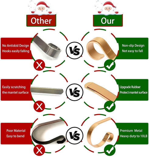 Christmas Stocking Holder,4 Pack Stocking Holders for Mantle,Non-Slip Stocking Holders for Christmas Decorations,Lightweight Stocking Hangers for Mantel Fireplace with Adjustable Design,Gold