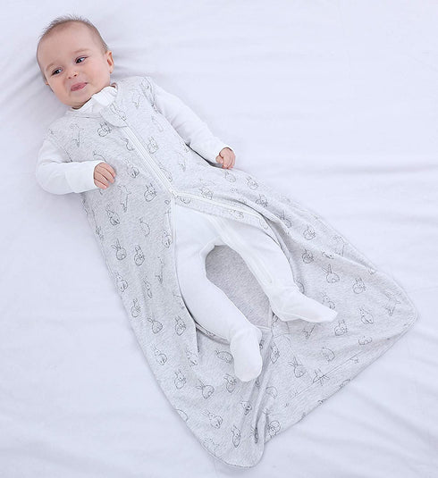 Baby Organic Cotton 0.5tog Wearable Blanket - Lightweight Sleeping Bag with 2-Way Zipper, Boys Girls Swaddle Transition Sleep Sack(Gray Rabbit, 12-18 Months)