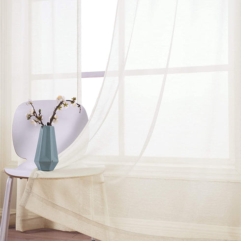 Ivory Sheer Curtains 63 Inch Length Window Panel Pair Set of 2 Packs Grommet Top Faux Linen Look Drapes Voiles Semi Sheer Curtains for Living Room Bedroom Wide 52 x 63 Inches Long Cream Ecru Off White