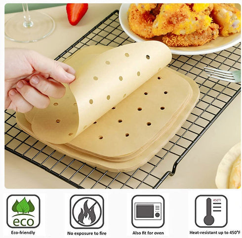 Seanonwly 200PCS Air Fryer Liners Perforated Parchment Paper Sheets Air Fryer Parchment Paper Liners for Air Fryer Toaster Oven,Streamer,Pans