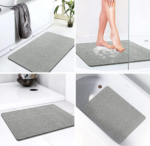 ROIMOE Non-Slip Shower Mat Bathtub Mat with Drain Soft on Feet PVC Loofah Shower for Bathroom Wet Area Quick Drying No Suction Cup Comfort Shower Rugs Bathroom Accessories Grey 32—16 HG-W02-1