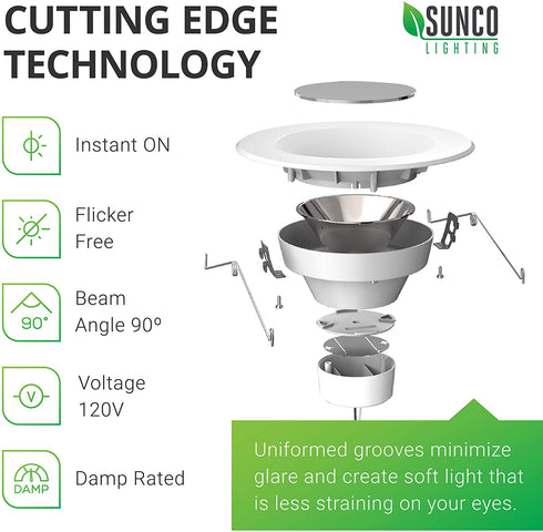 Sunco Lighting 5/6 Inch LED Can Lights Retrofit Recessed Lighting, Baffle Trim, Dimmable, 2700K Soft White, 13W=75W, 1050 LM, Damp Rated, Replacement Conversion Kit, UL Energy Star 4 Pack
