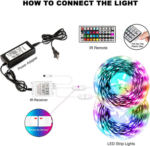 60ft Led Lights,dalattin Led Strip Lights for Bedroom Color Changing Lights with 44 Keys Remote Controller Led Strip Lights,2 Rolls of 30ft