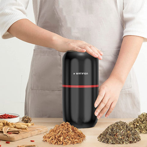 Watifisa Herb Grinder, Electric Dried Spice Mill Grinder with Stainless Steel Blades, Herb Mill Machine with Large Capacity - for Herbs, Fine Leaves, Peanuts, Pepper Beans, Almonds & Grains (Black)
