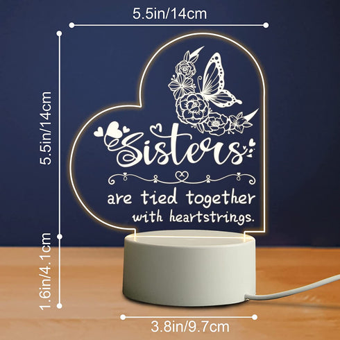 Birthday Gifts for Sister, Engraved Night Light for Sister, LED Night Lamp Gifts for Sister from Sister, Graduation Wedding Mother's Day Gifts for Sister (Heart)