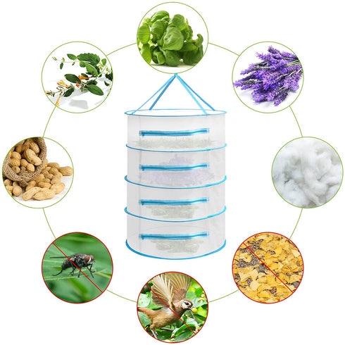 Herb Drying Rack Net 4 Layer Herb Dryer White Mesh Hanging Dryer Rack with Zipper 31.5''×24"