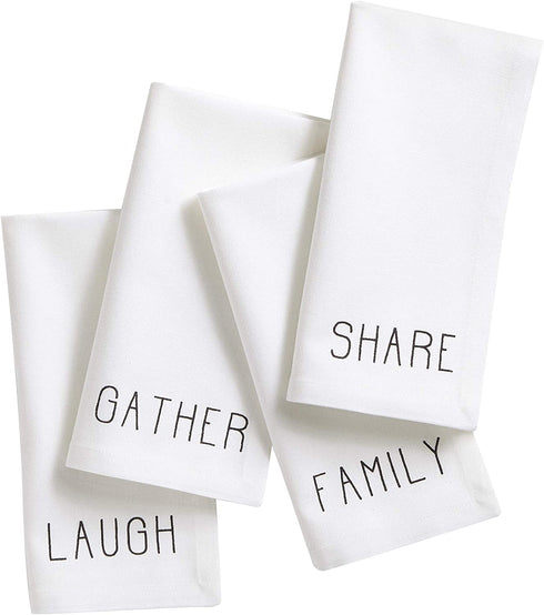 Elrene Home Fashions Farmhouse Living Sentiments Napkins, Set of 4, 20" x 20", Black/White 4