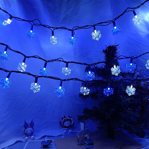Snowflake Christmas Fairy Lights - 50 Count Blue and Cool White LED Mini Lights for Christmas Decorations