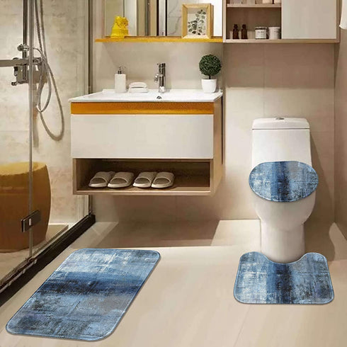 ArtSocket Bathroom Rugs and Mats Sets 3 Piece,Bathroom Rugs Non Slip, Blue Abstract Painting Gray Absorbent Microfiber Memory Foam Bath Mat Machine Washable Bathroom Floor Mats