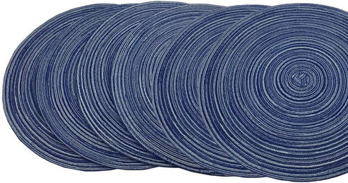 Red-A?Placemats,Round Placemats for Dining Table Set of 6 Woven Heat Resistant Non-Slip Kitchen Table Mats Diameter 14 inch(Blue)
