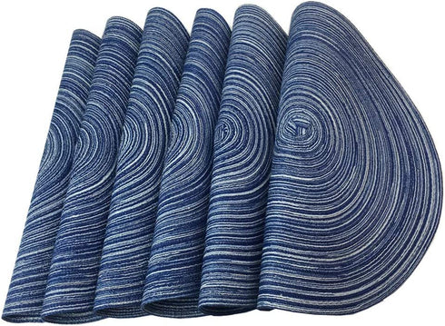 Red-A?Placemats,Round Placemats for Dining Table Set of 6 Woven Heat Resistant Non-Slip Kitchen Table Mats Diameter 14 inch(Blue)