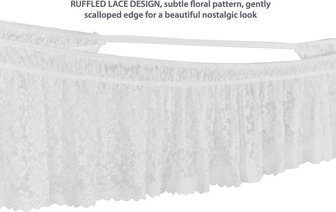 Home-X - White Lace Scalloped Elastic Bed Wrap Around, Easy Fit, Dust Ruffle Bed Skirt | Queen/King