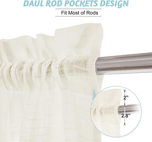 RYB HOME Curtains for Living Room - Linen Texture Sheer Curtains Half Translucent Privacy Curtains for Patio Sliding Glass Door Bedroom Dining, Natural, 52 x 95 inches, 2 Panels