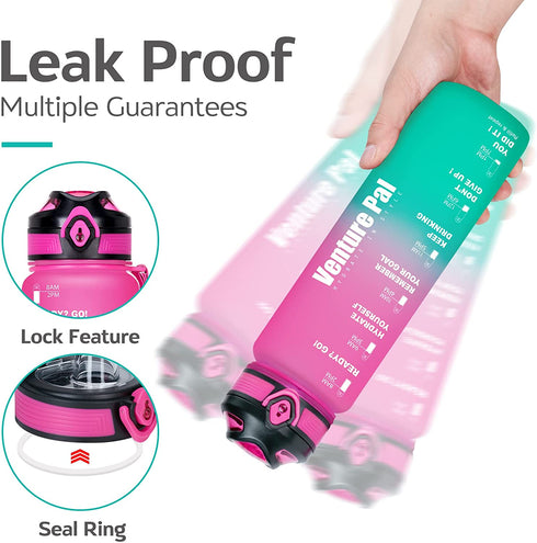 Venture Pal 32oz Motivational Leakproof Fast Flow Trendy Water Bottle with Time Marker & Removable Strainer to Remind You Drink More Water and Hydrate in Style