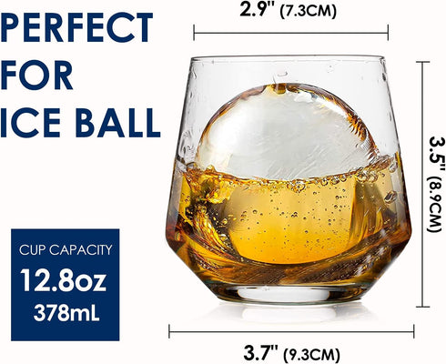 Premium Whiskey Glasses - Set of 4 - 12 Oz Scotch Glasses - Old Fashioned Non-Lead Crystal Glass - Gift-Box Idea for Scotch Lovers/Style Glassware for Bourbon/Rum glasses/Bar Cocktail Glasses
