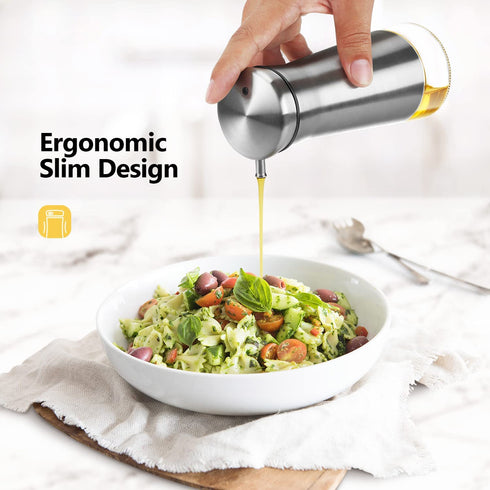 Olive Oil And Vinegar Dispenser Bottle Set by Aelga -2 Pack Elegant Stainless Steel Oil Dispenser Set- Oil Dispenser Bottle for Kitchen with Drip Free