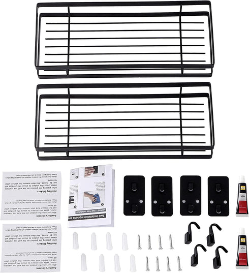 DUFU Shower Shelves Bathroom Caddy Organizer with Hooks, No Drilling Adhesive Wall Mount Carbon Steel Storage Rack for Bathroom, Kitchen and Toilet - 2 Pack