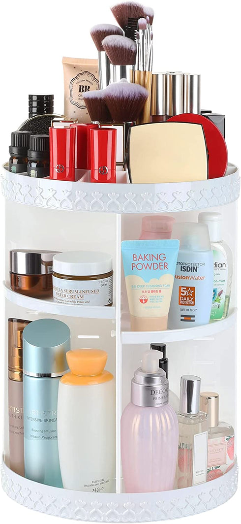 Kootek Rotating Makeup Organizer 360 Spinning Cosmetic Storage Display Cases Adjustable Makeup Holder Rack Large Capacity Carousel Shelf with 4 Layers Tray for Bathroom Bedroom Vanity Dresser, White