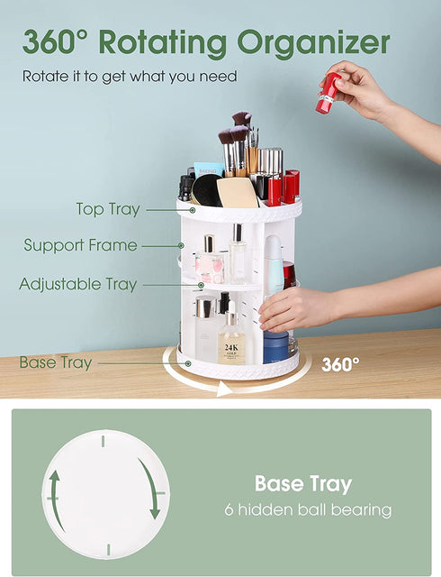 Kootek Rotating Makeup Organizer 360 Spinning Cosmetic Storage Display Cases Adjustable Makeup Holder Rack Large Capacity Carousel Shelf with 4 Layers Tray for Bathroom Bedroom Vanity Dresser, White