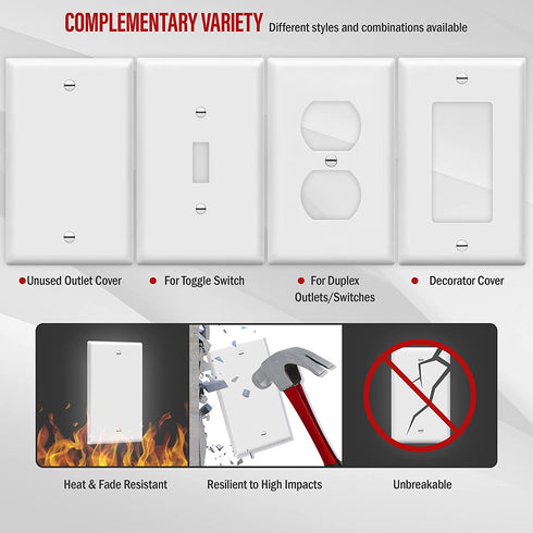 ENERLITES Blank Device Wall Plate, Gloss Finish, Standard Size 1-Gang 4.50" x 2.76", Polycarbonate Thermoplastic, Electrical Covers for Unused Outlets/Switches, 8801-W-10PCS, White 10 Pack