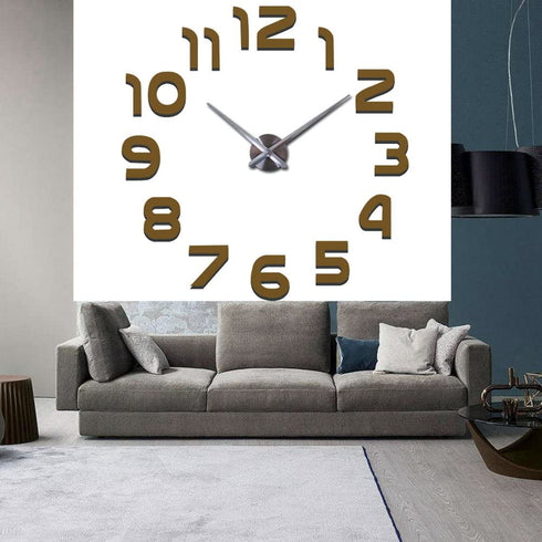 Frameless 3D DIY Wall Clock Mirror Surface Decorative Clock Large Mute Wall Stickers for Living Room Bedroom Home Decorations (Black)