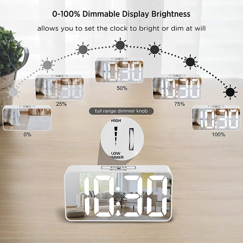 DreamSky Digital Alarm Clock with USB Charger for Bedroom Electric Clock with Large LED Display, 0-100% Brightness Dimmer, Adjustable Alarm Volume, 12/24H, Snooze, Bedside Mirror Clock Office