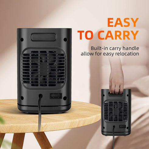 CAVIOR Space Heater, Portable Space Heater, 750W/1500W Small Space Heater Fan for Bedroom, Office and Indoor Use Tip-Over and Overheat Protection PTC Ceramic Heater with Thermostat Black