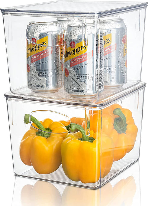 Sorbus Plastic Storage Clear Bins with Lid, Stackable Pantry Organizer Box Bin Containers for Organizing Kitchen Fridge, Food, Snack Pantry Cabinet, Fruit, Vegetables, Bathroom Supplies, (2)